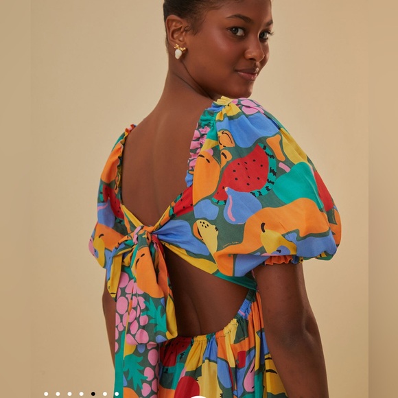 Farm Rio Multicolor Fruit Landscape Short Sleeve Midi Dress - Picture 7 of 11